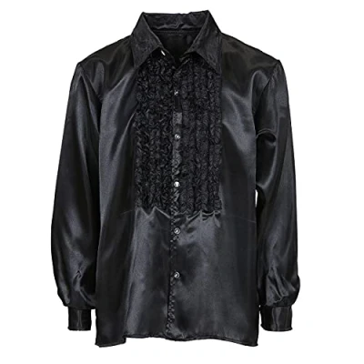 Imagen de WIDMANN 01163 Camisa Estilo Disco Años 70, Hombre Adulto, Confeccionada En Raso, con Volantes, Carnaval, Disco, Talla M/L, Color Negro
