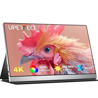 Imagen de Monitor Portátil 4K 15,6 Pulgadas UPERFECT con Pantalla IPS Contraste 1200:1 100% AdobeRGB 3840 x 2160 UHD para Laptop Consola de Juegos, Cuerpo Metal, Compatible VESA
