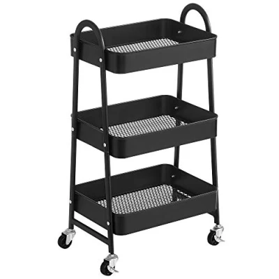 Imagen de SONGMICS Carro móvil, Carrito de Almacenamiento 3 Niveles, Marco Acero, con Mango, 2 Frenos, Montaje fácil, para Dormitorio, lavadero del baño, Negro BSC068B01