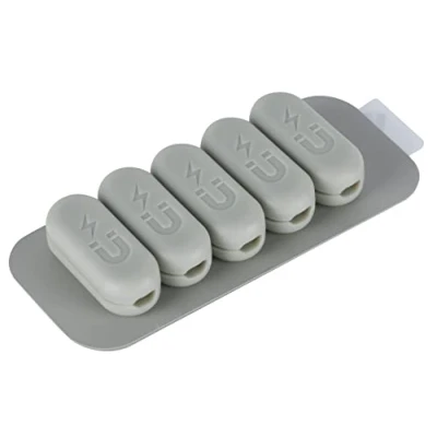 Imagen de Electraline 71707 Set de 5 clips magnéticos para cables con banda metal adhesiva incluida, organizador escritorio multifunción cables, gestión alimentación, cable carga USB
