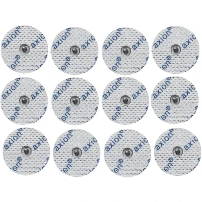 Imagen de 12 electrodos redondos de Ø 3,2 cm axion Parches compatibles con Beurer y otros electroestimuladores TENS EMS Reutilizables autoadhesivos conector botón 3,5 mm