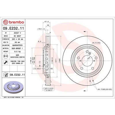 Imagen de BREMBO 09.E232.11 Disco de freno 320 28 5 ventilación interna revestido con tornillos HONDA: Odyssey