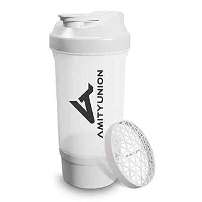 Imagen de AMITYUNION Proteína Shaker FYRA 700 ml a prueba de fugas, BPA libre, con tamiz y escala, para batidos cremosos, proteínas agitadores, aislamientos concentrados Iso Sport (blanco)