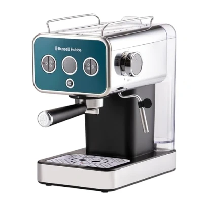 Imagen de Russell Hobbs Cafetera Espresso Distinctions Ocean Blue, Presión 15 Bares, Café Molido o Cápsulas ESE, Calentador de Termo bloque, Calienta tazas, Varilla Vapor Giratoria, Acero Inoxidable, Azul
