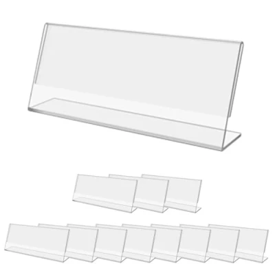 Imagen de Danieli Store Expositor en Acrilico Porta Precios Transparente 12 Piezas 15x6cm Metacrilato Forma de L para Mostrar y Promociones