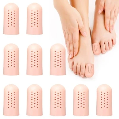 Imagen de Protector Dedo Gordo Pie Punteras De Silicona Dedos Los Pies Transpirable Para Ampollas Callos Alivio Del Dolor Fricción Hombres Mujeres Beige 10 Piezas
