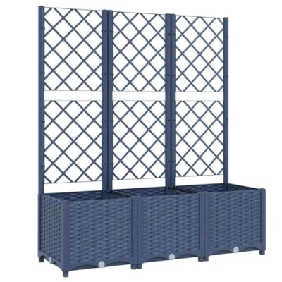Imagen de vidaXL Jardinera con Enrejado, Macetero de Plantas Flores, Maceta Hierbas, Arriate para Jardín Patio Balcón Terraza, PP Azul Gris 120x40x136 cm