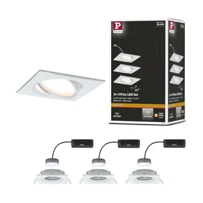 Imagen de Paulmann 93678 Luminaria empotrable LED Nova Plus, set de 3, cuad., orientable, 3x6,8 W reg., foco empotrable, blanco mate, Spot, aluminio, 2700 K