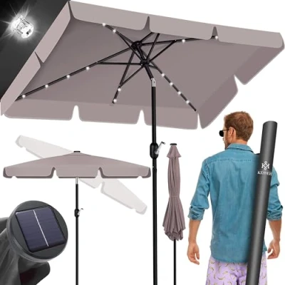 Imagen de KESSER® Sombrilla Parasol Rectangular LED Solar con Manivela Incluye Funda 2 en 1 Bolsa de Transporte 125 cm x 205 Cuadrado para Balcón Jardín y Terraza Ajustable Inclinable Taupe