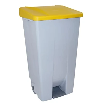 Imagen de Denox 23400 Contenedor basura selectivo con pedal y ruedas, color amarillo, talla 120 L