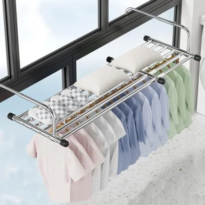 Imagen de Tendedero Para Radiador, Ropa Plegable Balcón De Acero Inoxidable, Extensible，Tendedero Colgante，ropa Húmeda Secadora，Tendederos Balcón/Radiador/Pared ( Color : Silver , Size