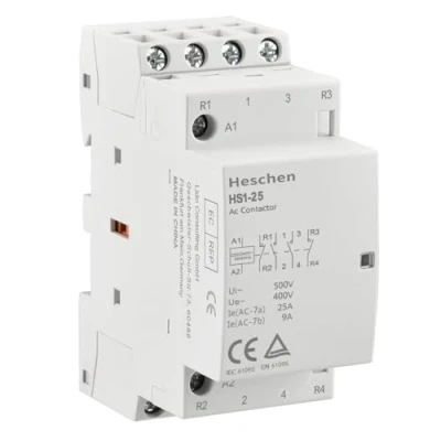 Imagen de Heschen Contactor de CA para el hogar, HS1 25, 4 polos 2NO 2NC, AC 220V/240V Voltaje bobina, 35mm Montaje en carril DIN