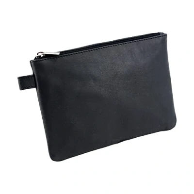 Imagen de Alassio 42233 Bolso para utensilios de banco, piel con cremallera, monedas, billetes y objetos valor, money pouch, 23 x 16 cm, color negro