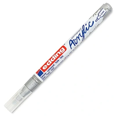 Imagen de edding 5300 marcador acrílico de trazo fino plata 1 rotulador resistente al agua punta redonda 2 mm pintura acrílica para lienzo, papel kraft, madera y piedra