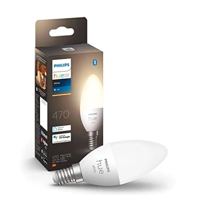 Imagen de Philips Hue Bombilla LED Inteligente, B39 E14, Luz Blanca Cálida Regulable, 5.5W 470 lúmens, Compatible con Alexa y Google Home