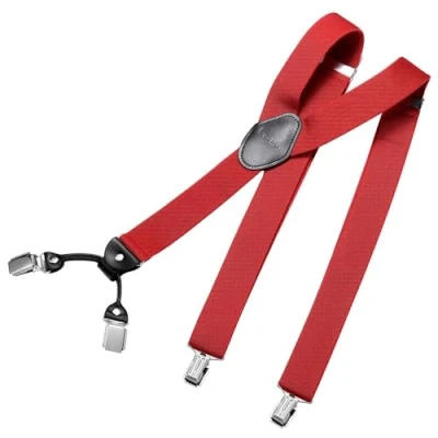 Imagen de DonDon tirantes hombre anchos 3,5 cm con 4 clips extra fuertes para pantalones Rojo oscuro