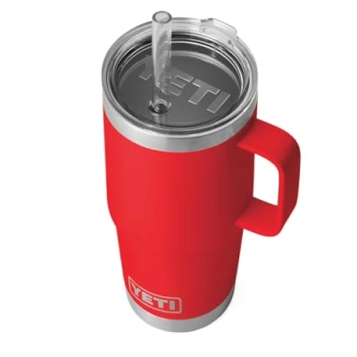 Imagen de YETI Rambler Straw Mug, Stainless Steel Vacuum Insulated Mug with Stronghold Lid, Rescue Red, 25 oz (739 ml)