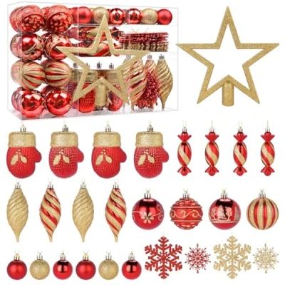 Imagen de Alupssuc 80 Adornos Navideños, para Árboles de Navidad, Bolas Navideñas Plástico Irrompibles Colgar con Ganchos Fiestas Bodas y Vacaciones, Rojo Dorado