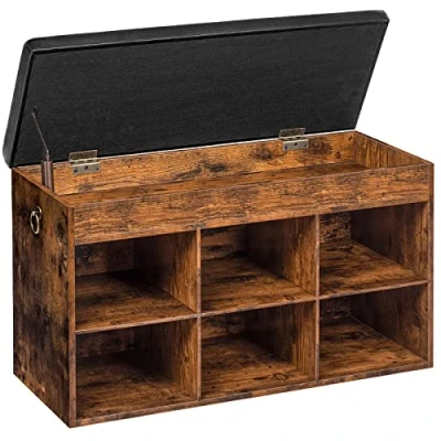 Imagen de HOOBRO Banco Zapatero de Entrada, Taburete Cambiador Zapatos, con Asas Redondas, 80 X 31 46 cm, Tapizado, 6 Compartimentos Almacenaje, Pasillo, Salón, Dormitorio EBF80HX01