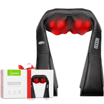 Imagen de Cotsoco Masajeador de Cuello y Hombros con Calor, Shiatsu Cervical Espalda, 3D Masaje amasamiento giratorio, Velocidad Ajustable regalos originales mujer/hombre, Gris (B0BYYLTS5P)