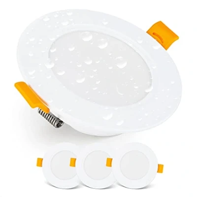 Imagen de EMOS Downlight LED techo Empotrable 5 Watt / 500 Lumen Focos impermeable IP54 para uso exterior e interior, blanca frio 6000k Juego de 3 Ojos Buey ultraplano, redondo, blanco