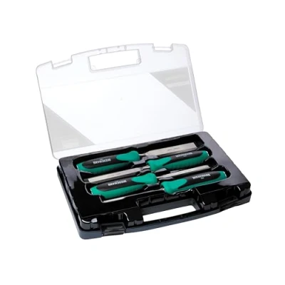 Imagen de Juego de formones para madera 4pzas Q30 acero inoxidable 8, 12, 20, 26mm con práctico maletín WIESEMANN 1893 I ENSURE Serie 81291