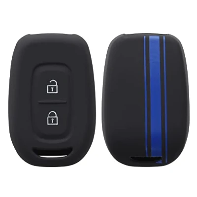Imagen de kwmobile Carcasa Compatible con Llavero de Renault Dacia Llave Coche Control Remoto 2 Botones Funda para Mando Silicona Azul/Negro