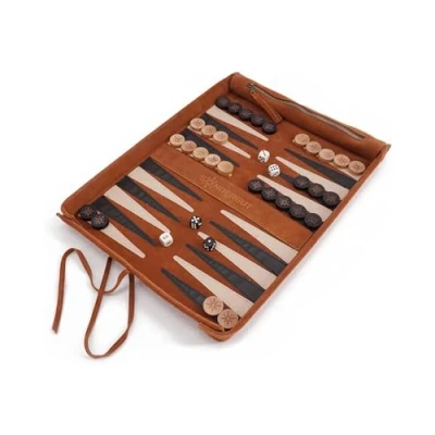 Imagen de Sondergut Backgammon Deluxe Diseño Plegable Patentado y Piel auténtica Elegante Madera de Haya Premium 30 x 40 cm