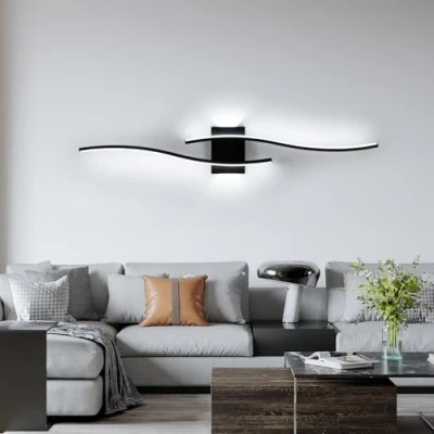 Imagen de Comely Aplique Pared Interior LED, 27W 3000LM Negra Líneas Luz Blanca Fría 6500K, Lámpara de LED para Dormitorio, Estudio, Comedor, Pasillo, Escalera
