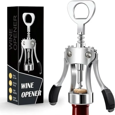 Imagen de Sacacorchos,sacacorchos vino profesional,Multifunción Winged Sacacorchos para Botellas con Palanca de Doble Agarre,Apto Uso Doméstico y Profesional,Plateado