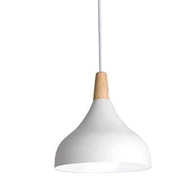 Imagen de Lámpara Colgante LED Lampara Salon Techo Comedor Luz E27 Pantalla Metal Madera (Blanco)