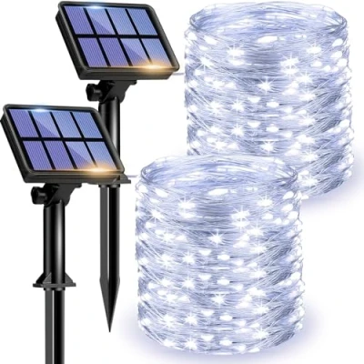 Imagen de litogo [2 Pack] Guirnaldas Luces Exterior Solar, LED Solares Exteriores Jardin 12m 120 8 Modos Cadena de Decoracion para Navidad, Terraza, Fiestas, Bodas, Patio, Jardines（Blanco Frio）
