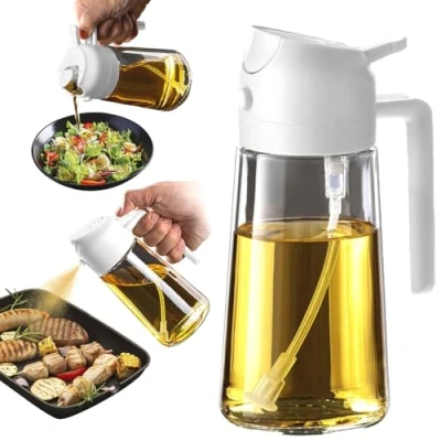 Imagen de TrendPlain Botella dispensadora de aceite oliva 470ml Dispensador 2 en 1 y pulverizador Spray cocina para freidora aire ensaladas Blanco