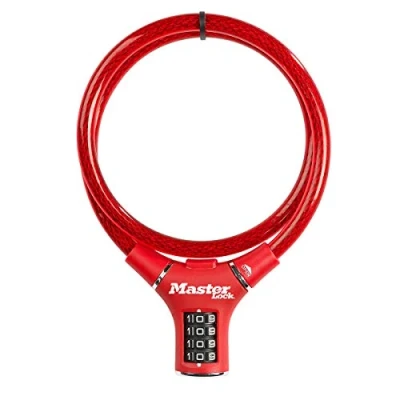 Imagen de MASTER LOCK 8229EURDPRORED Candado, 90 cm Cable, Combinación, Exterior, Rojo, para Bicicleta, Monopatín, Paseante, Cortacésped y Otro Equipo, Unisex Adult