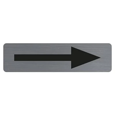 Imagen de Exacompta Ref. 67165E Placa adhesiva para puerta con flecha negra de pared impresa señalización En todos los soportes Aspecto aluminio cepillado Tamaño: 16,5 x 4,4 cm