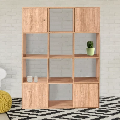 Imagen de IDMarket Mueble de almacenamiento, madera imitación haya con 3 puertas, estructura modular 12 cubos