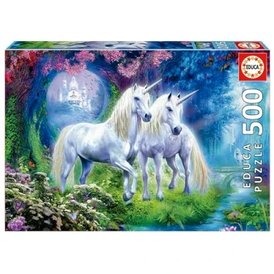 Imagen de Educa Puzzle de 500 Piezas para Adultos Unicornios en el Bosque. Incluye Pegamento Fix Puzzle. A Partir 11 años (17648)