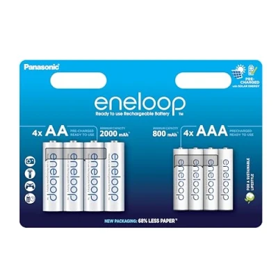 Imagen de eneloop, Pilas Recargables AA/Mignon + AAA/Micro, Paquete de 8, Capacidad mín. 2500 800 mAh, Ni MH, Listas para Usar, hasta 2000 Veces, Embalaje sin plástico, Standard, Blancas