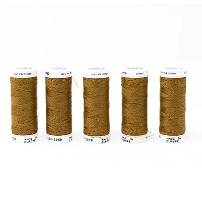 Imagen de Korbond marrón Tostado Hilo de poliéster 500 m, 5 bobinas 100 para máquinas Coser a Mano, no se Encoge, Ideal Reparar, sastrería, Acolchado, Manualidades, Reparaciones y Adornos, 500m