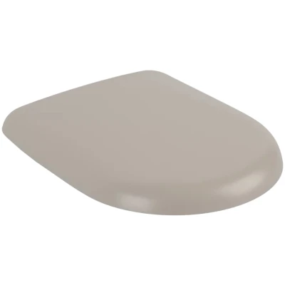 Imagen de asiento para inodoro Antao de Villeroy &amp; Boch, con tapa y cierre automático, aro extraíble fabricado Duroplast resistente, pieza recambio original, en forma D, color Almond, mate