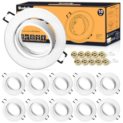 Imagen de Foco Empotrable Led Techo, 10 Pieza Marco Focos GU10 Blanco Redondo, con Portalámparas para Lámparas de O Halógena, Ángulo basculación 30 AC 230V, Empotrado Ojos Buey Techo