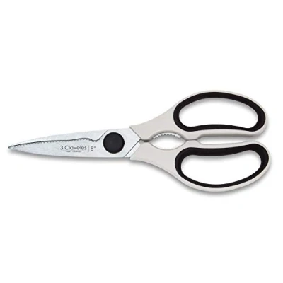 Imagen de 3 Claveles Tijera cocina multiusos Desmontable filo microdentado Tijeras profesionales con descapsulador cascanueces ergonómicas accesorio de 20 cm 8&quot;, Blanco, Varios Usos