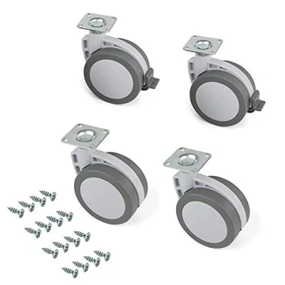 Imagen de Emuca Ruedas pivotantes para mueble 80mm con placa de montaje y rodamiento bolas, Gris, Set 4 Piezas (2 freno 2 sin freno)