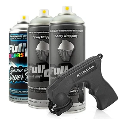 Imagen de AutoFullCar Pack 3 Spray Full Dip FULLDIP 2 Sprays Color a elegir + 1 Barniz Brillo de Acabado Resistente (Aluminio Metalizado)