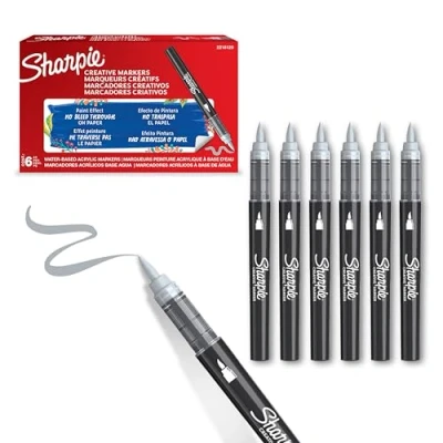 Imagen de SHARPIE Rotuladores acrílicos creativos al agua con punta de pincel Tinta sin borrones Escribe en la mayoría superficies Material escolar Gris Frío 6 Piezas