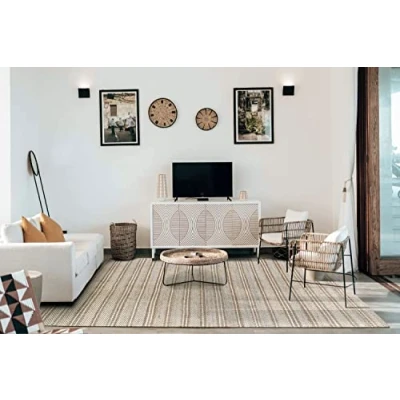 Imagen de HAMID Alfombra Yute Lana Olivia, y Yute, Tejida a Mano para Salon, Dormitorio, Sala de Estar Blanco Natural, (200x290cm)