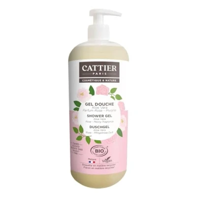 Imagen de CATTIER Gel de ducha PARIS Rose Peony Aloe Vera sin jabón ni sulfatos (surfactantes sulfatos) limpia la piel suavemente y ayuda a mantener el equilibrio natural 1000 ml