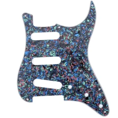 Imagen de Musiclily 11 Agujeros SSS Strat Pickguard Guitarra Golpeador para Eléctrica Fender American/México Standard Stratocaster Moderno, 4 capas Abalone Shell