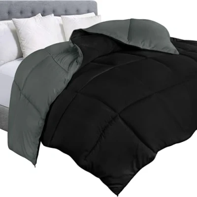 Imagen de Utopia Bedding Abajo Alternativa Reversible Comforter All Season edredón Insertar Caja de Microfibra Cosido, 3D Hueca siliconada Colcha, Reina, Negro/Gris