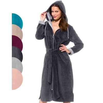 Imagen de Morgenstern Albornoz Mujer Cremallera y Capucha en Calidad de Lujo con Algodón Bambú Gris, S